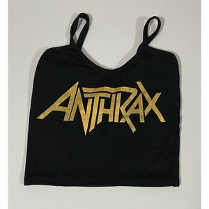 Black Gold ‘Anthrax’ Punk Thrash Metal Band Tee Tank Crop Top Cami Shirt XS 🖤✨